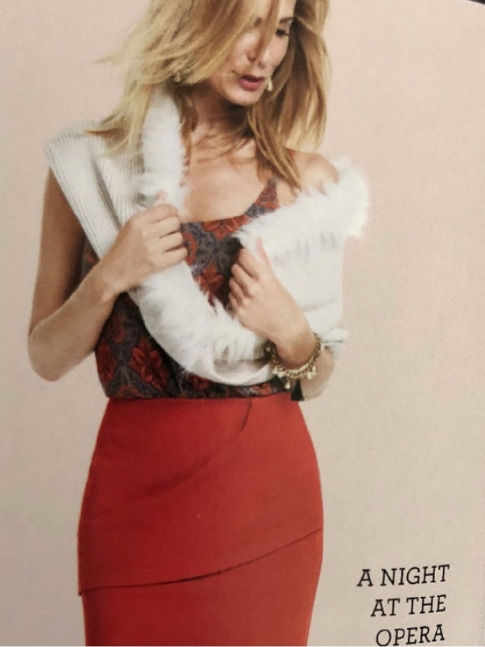Cabi Cream Knit Twist Scarf with Faux Fur Trim